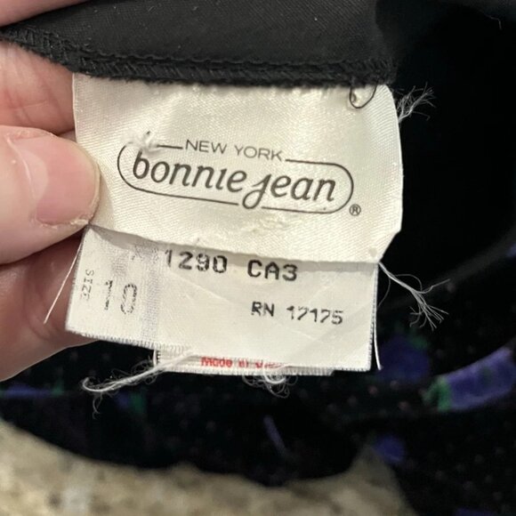 Vintage Bonnie Jean Dress 10 Velvet Floral Bow Sleeve Made USA Purple Party - Picture 8 of 11